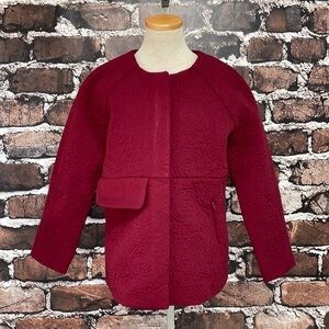 Genes Lecoanet Hemant Jacket France Quilted Burgundy Red Pockets Large
